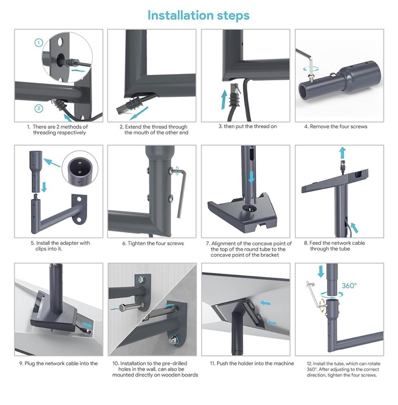 Support mural Starlink Gen 3, Réglable à 360°, avec Adaptateur de Tube /Mini Starlink